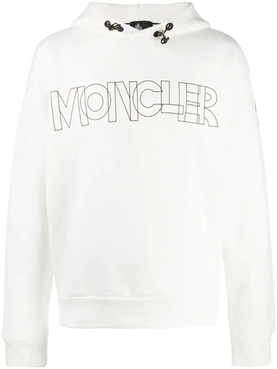 Shop Moncler Logo-print Long-sleeved Hoodie In White