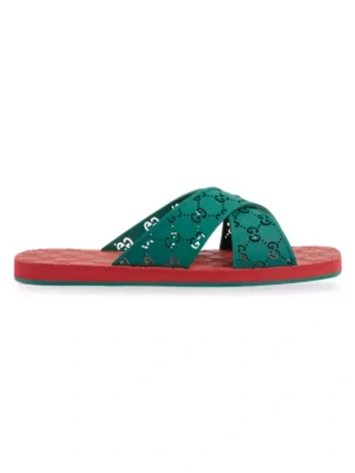 Shop Gucci Men's Gg Slide Sandals In Green
