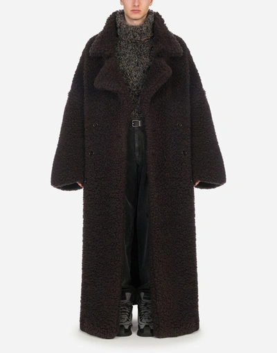 Shop Dolce & Gabbana Double-breasted Shearling Coat In Brown