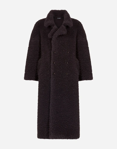 Shop Dolce & Gabbana Double-breasted Shearling Coat In Brown