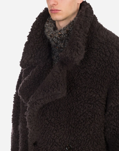 Shop Dolce & Gabbana Double-breasted Shearling Coat In Brown