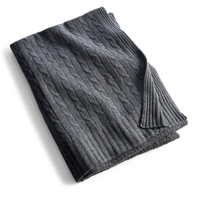 Shop Ralph Lauren Cable Cashmere Throw Blanket In Modern Charcoal