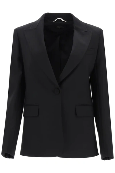 Shop Weekend Max Mara Rieti Wool Gabardine Blazer In Black