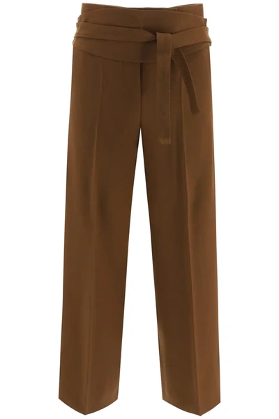 Shop Max Mara Albino Trousers Sash Belt In Brown