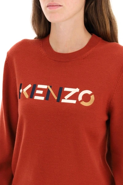 Shop Kenzo Logo Embroidery Sweater In Brown,red