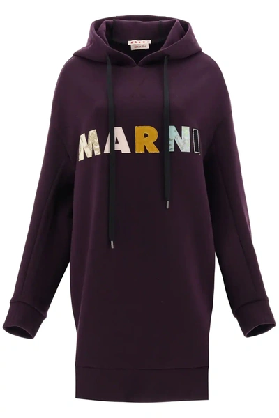 Shop Marni Oversized Sweatshirt With Patchwork Logo In Purple