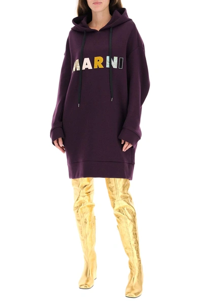 Shop Marni Oversized Sweatshirt With Patchwork Logo In Purple