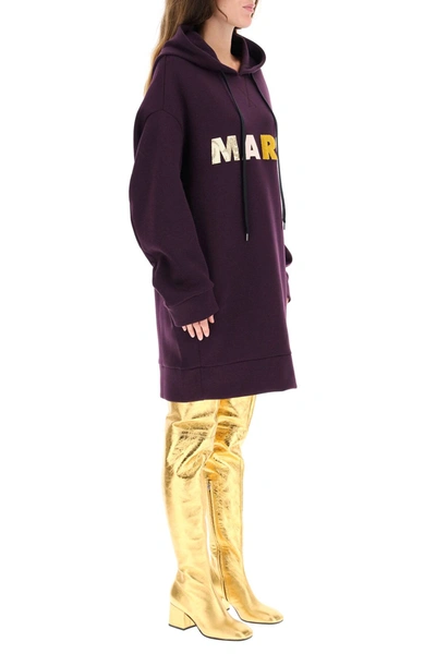 Shop Marni Oversized Sweatshirt With Patchwork Logo In Purple