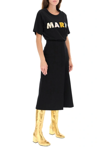Shop Marni Patchwork Logo Embroidered T-shirt In Black