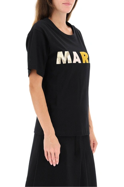 Shop Marni Patchwork Logo Embroidered T-shirt In Black