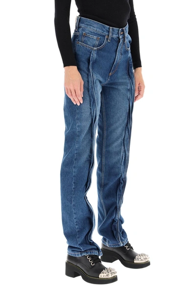 Shop Y/project Twisted Front-seam Jeans In Blue