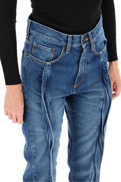 Shop Y/project Twisted Front-seam Jeans In Blue
