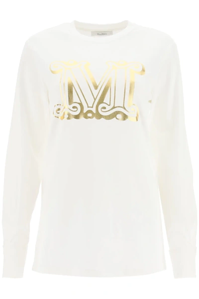 Shop Max Mara Simeone T-shirt M Logo In White,gold