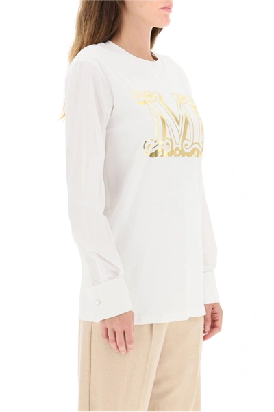 Shop Max Mara Simeone T-shirt M Logo In White,gold