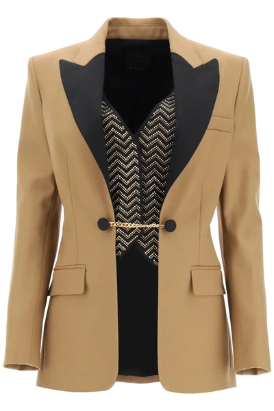 Shop Pinko Wool Blazer With Vest In Brown,black