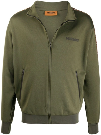 Shop Missoni Zip-up Chevron Sweatshirt In Green