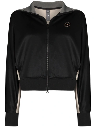 Shop Adidas By Stella Mccartney Stripe-pattern Zip-up Track Jacket In Black