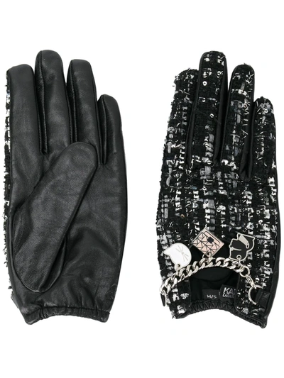 Shop Karl Lagerfeld Soho Charm Tweed Gloves In Black