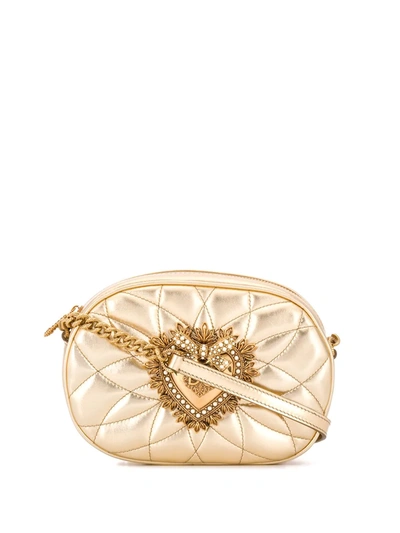 Shop Dolce & Gabbana Quilted Devotion Camera Bag In Gold