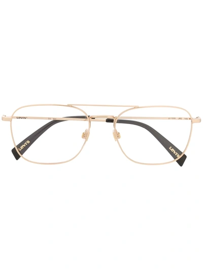 Shop Levi's Rectangular Pilot Glasses In Gold