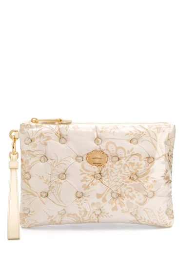 Shop Moschino Jacquard Floral Pattern Clutch In White