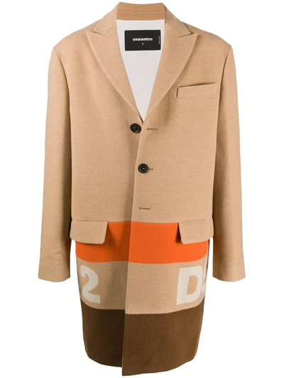 Shop Dsquared2 Colour-block Logo Print Coat In Neutrals