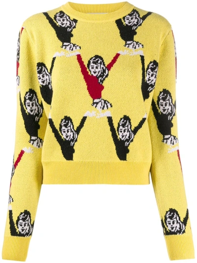 Shop Victoria Victoria Beckham Graphic Long-sleeve Jumper In Yellow