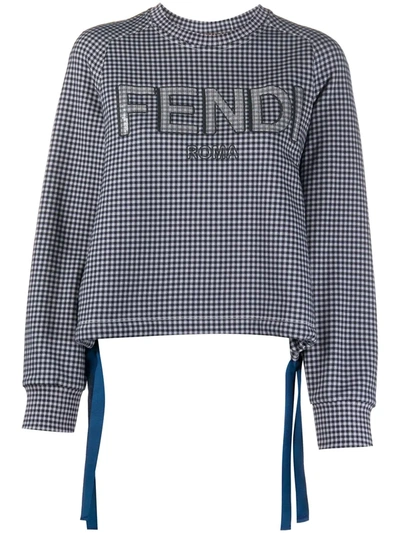 Shop Fendi Sequin Logo Checked Sweatshirt In Blue