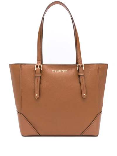Shop Michael Michael Kors Aria Leather Tote Bag In Brown