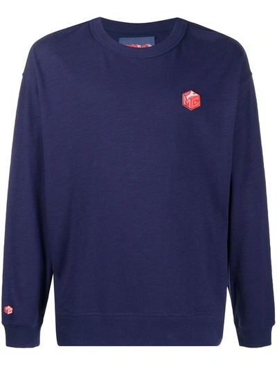 Shop Ymc You Must Create Long Sleeve Embroidered Logo Jumper In Blue