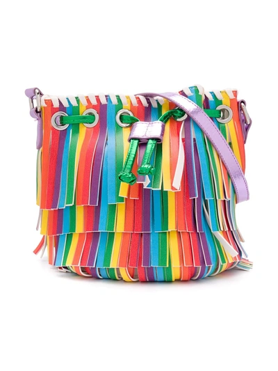 Shop Stella Mccartney Teen Rainbow Fringe Bucket Bag In Red