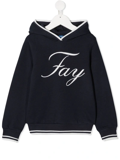 Shop Fay Embroidered Logo Hoodie In Blue