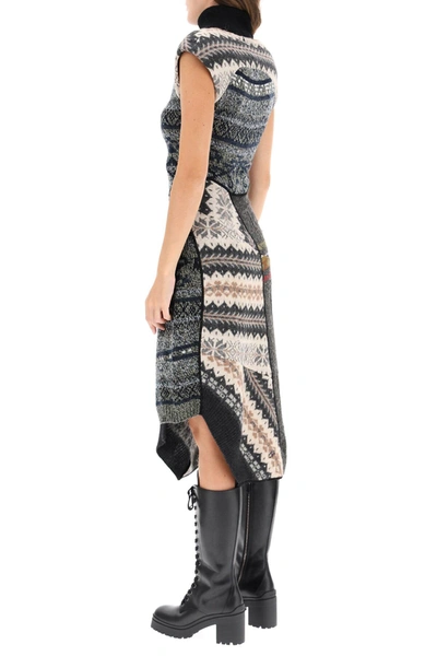 Shop Marine Serre Midi Knitted Dress In Grey,black,beige