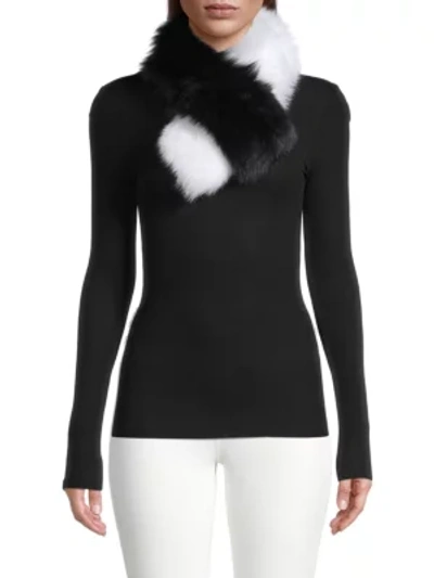 Shop Adrienne Landau 2-tone Fox Fur Clip Scarf In Black White