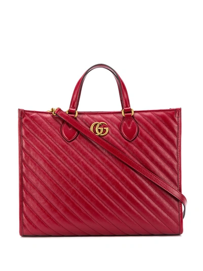 Shop Gucci Gg Marmont Leather Shopping Bag In Red