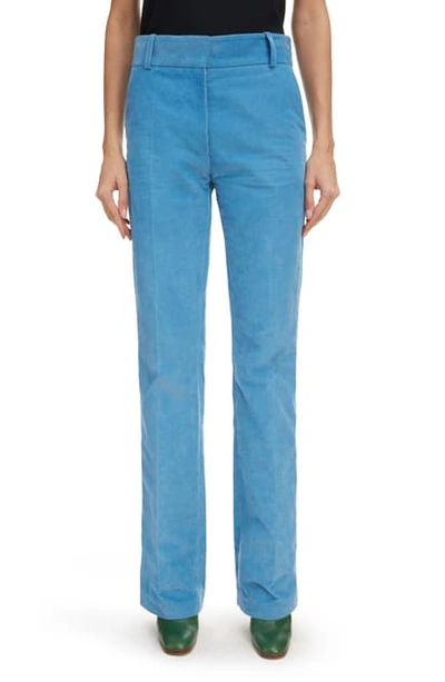 Shop Victoria Beckham High Waist Straight Leg Corduroy Pants In Light Blue