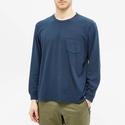 Shop Battenwear Long Sleeve Basic Pocket Tee In Blue