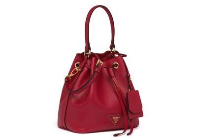 Pre-owned Prada  Bucket Bag Saffiano Leather Gold-tone Red