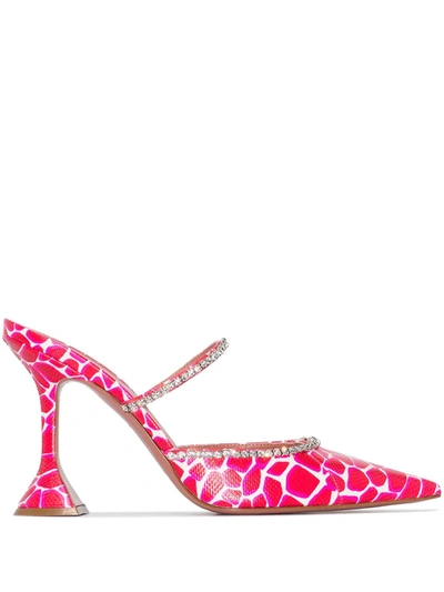 Shop Amina Muaddi Gilda Giraffe-print Mules In Pink