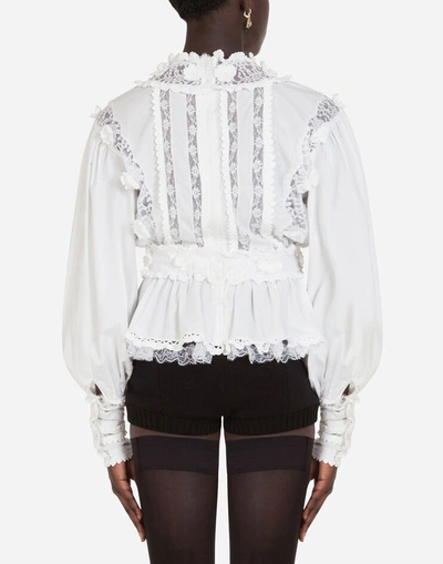 Shop Dolce & Gabbana Cotton Poplin Shirt With Lace Embellishment