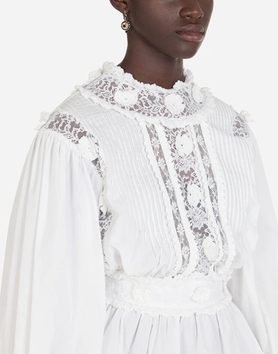 Shop Dolce & Gabbana Cotton Poplin Shirt With Lace Embellishment