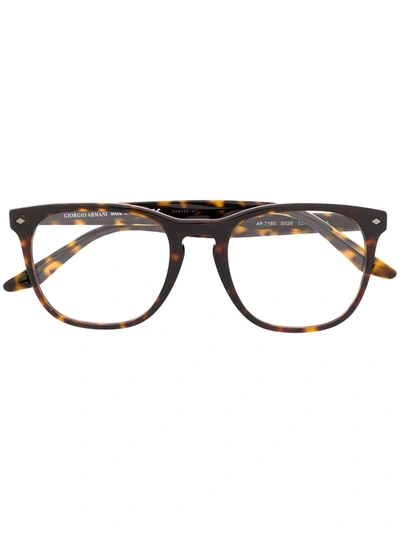 Shop Giorgio Armani Tortoiseshell Rectangle Frame Glasses In Brown