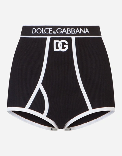Shop Dolce & Gabbana Jersey High-waisted Panties With Dg Logo