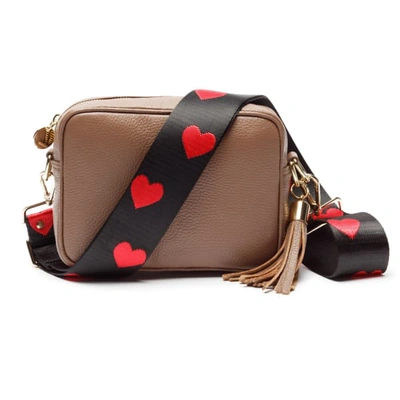 Shop Elie Beaumont Crossbody Taupe Red Hearts Strap