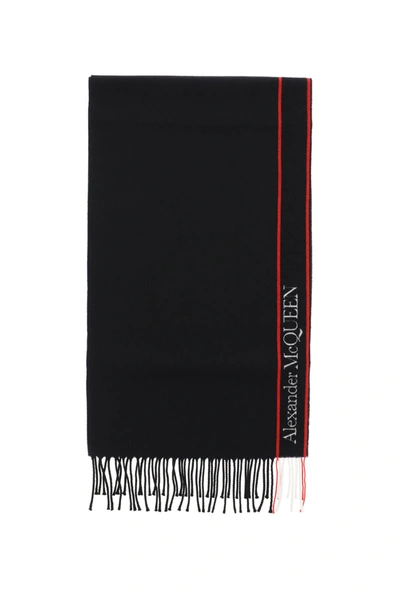 Shop Alexander Mcqueen Scarf With Logo In Black Red (black)