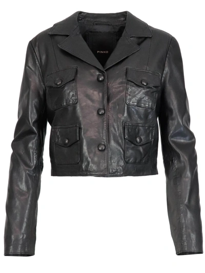 Shop Pinko Doriano Leather Jacket In Black