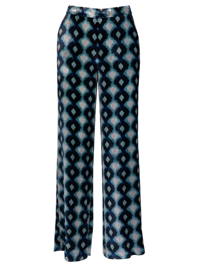 Shop Maliparmi Ikat On Velvet Trousers In Light Blue