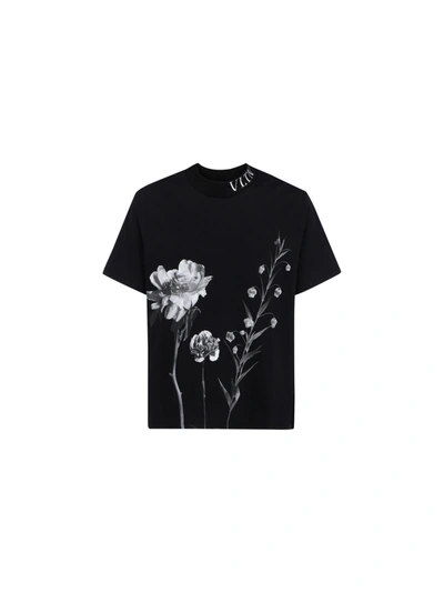 Shop Valentino T-shirt In Nero/flowersity 1 Bianco/nero
