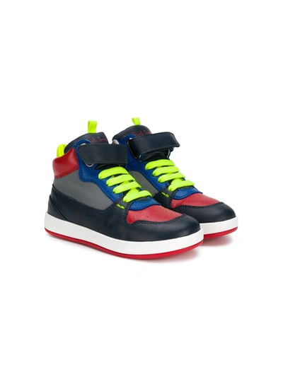 Shop Paul Smith Junior Colour Block Hi-top Sneakers In Blue