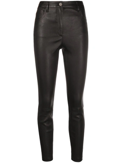 Shop Theory Slim-fit Leather Trousers In Black